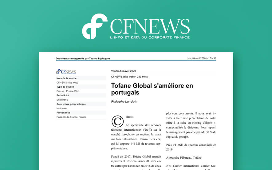 Tofane Global s’améliore en portugais